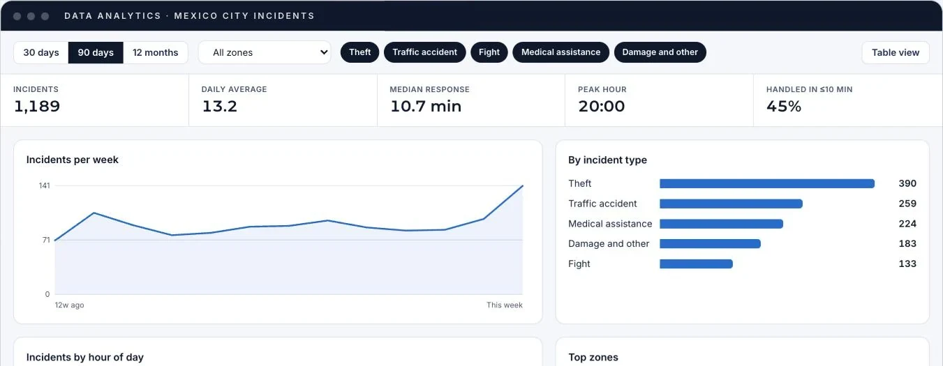 Screenshot of the simulation: Operational data analysis