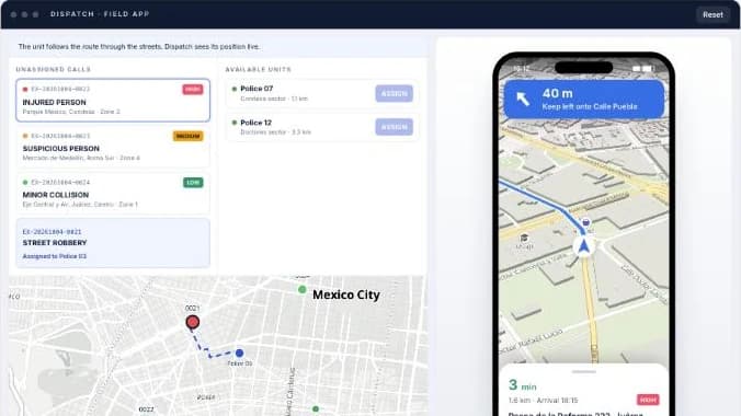 Screenshot of the simulation: Field app for units