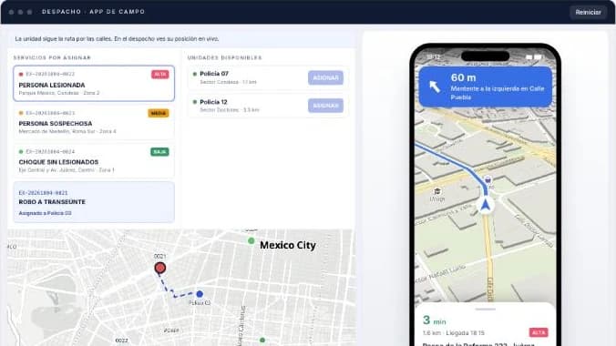 Captura de la simulación: App de campo para unidades