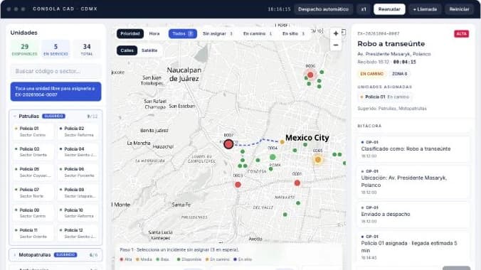 Captura de la simulación: Consola CAD de despacho