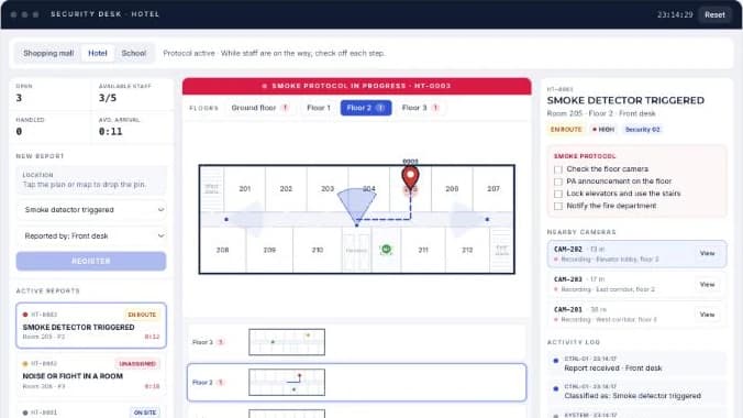 Screenshot of the simulation: Operations center for malls, hotels and schools