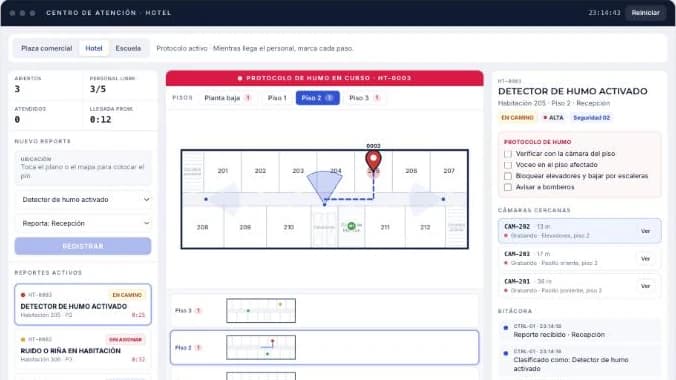 Captura de la simulación: Centro de atención para plazas, hoteles y escuelas