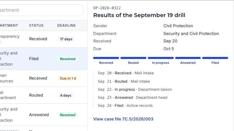 Screenshot of the simulation: Records and correspondence management