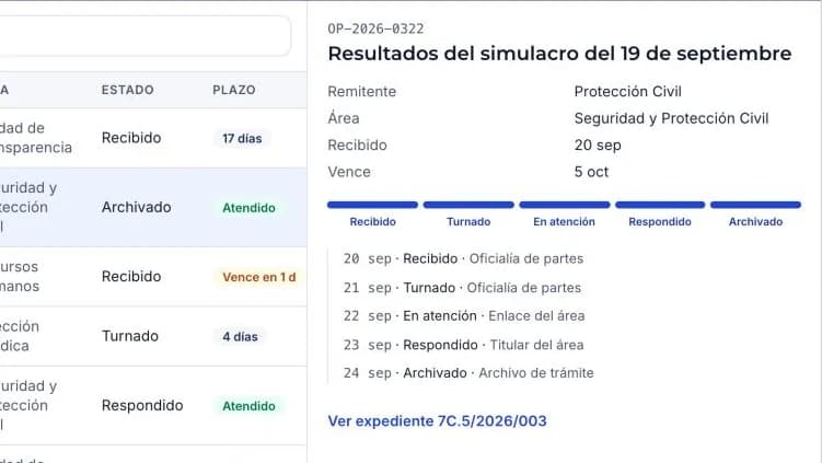 Captura de la simulación: Gestión de archivos y oficios